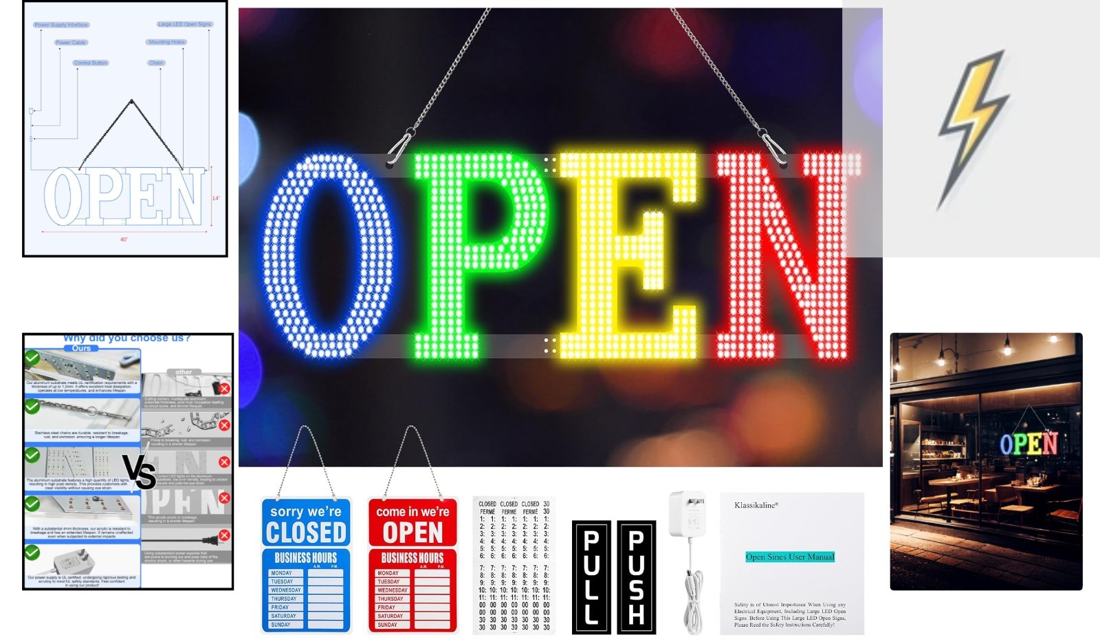 Easy-Install 40″L LED Open Sign – Vibrant Colors for Business Visibility