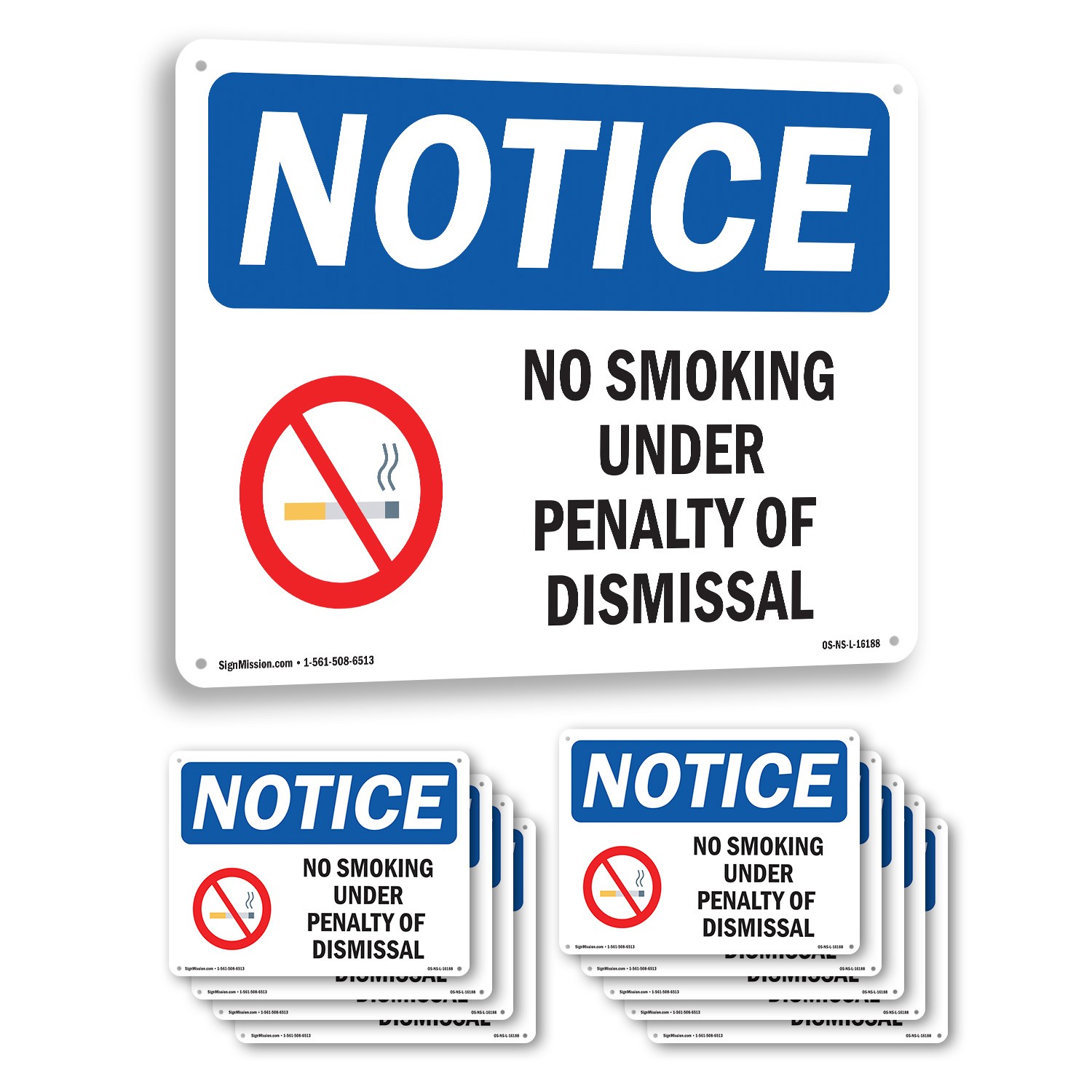 No Smoking Under Penalty Of Dismissal OSHA Notice Sign Or Decal – 5 or 10 Pack