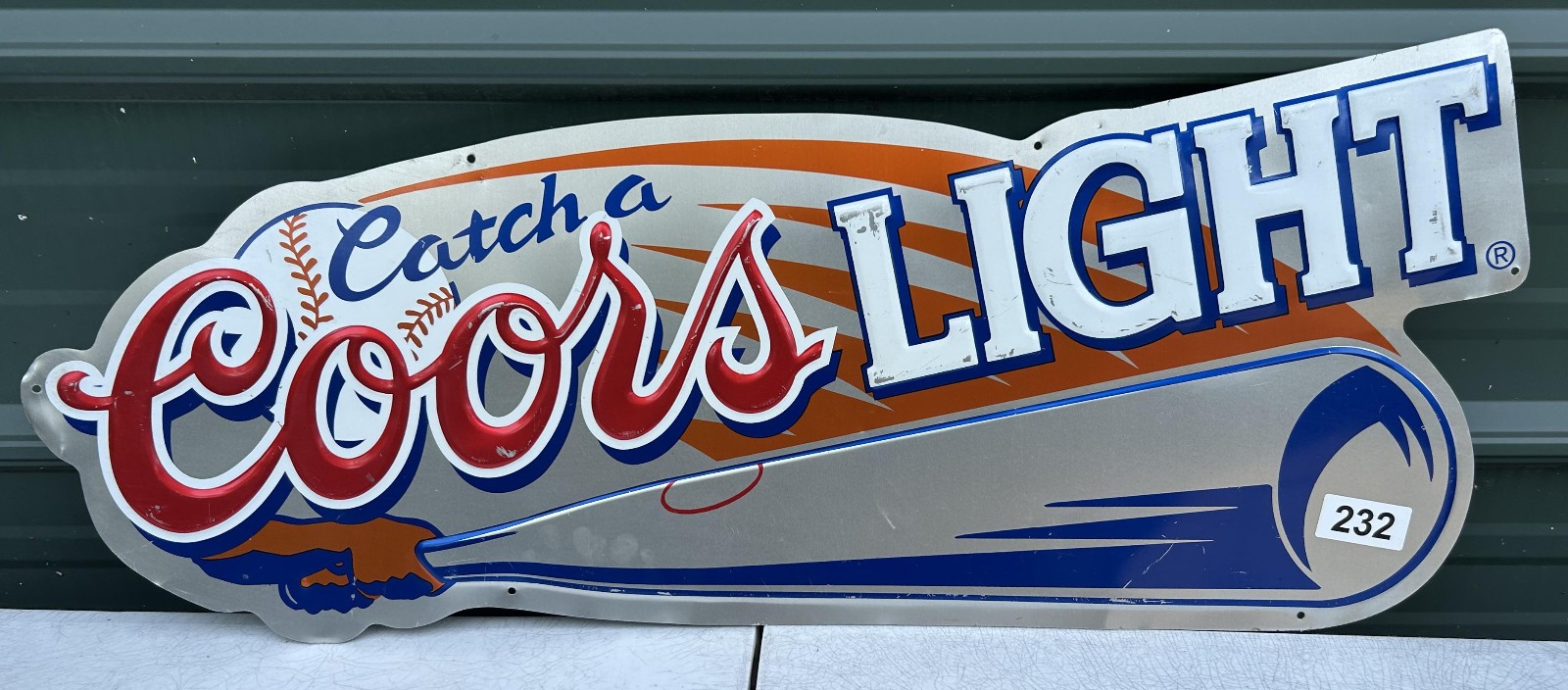 Catch A Coors Light Beer Sign 32” vintage baseball bat metal