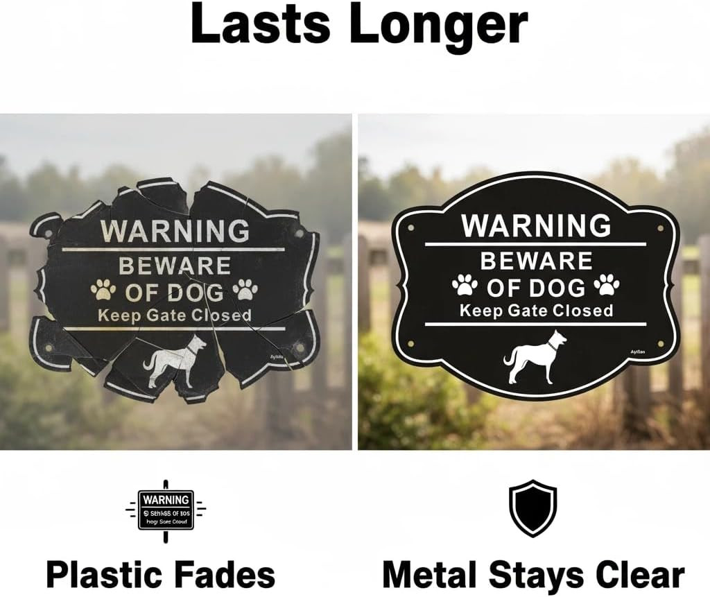 2 Pack Beware of Dog Signs for Fence,10 X 8 Inch Keep Gate Closed Signs, Rust Fr