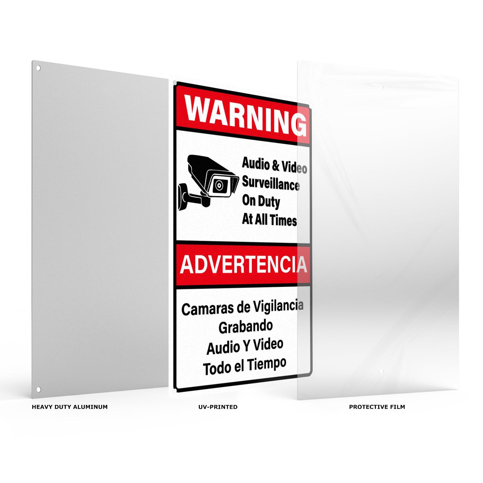 YIKIADA 2 Pack Video Surveillance Signs Bilingual 12 × 8 Inches Rust Free