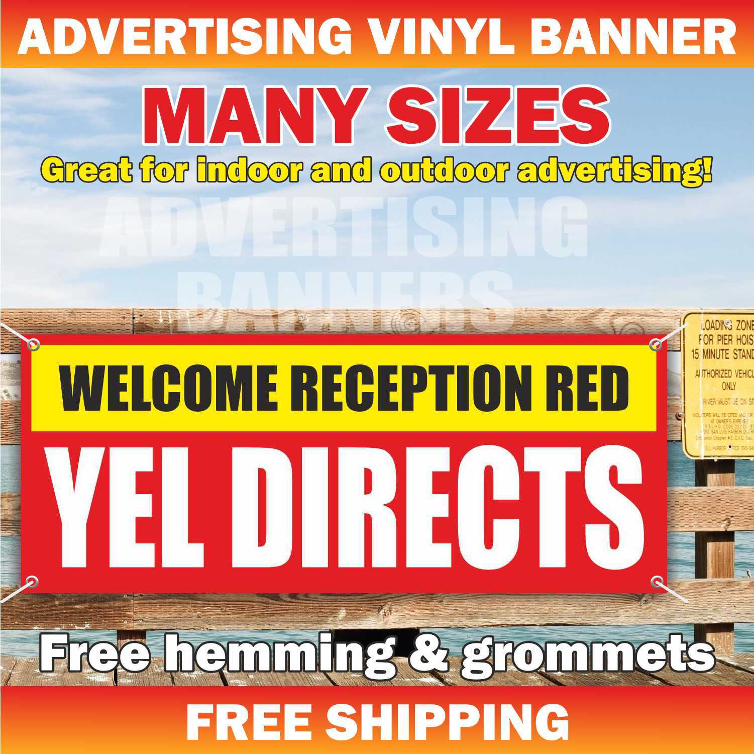 WELCOME RECEPTION RED YEL DIRECTS Advertising Banner Vinyl Mesh Sign Poster Flag