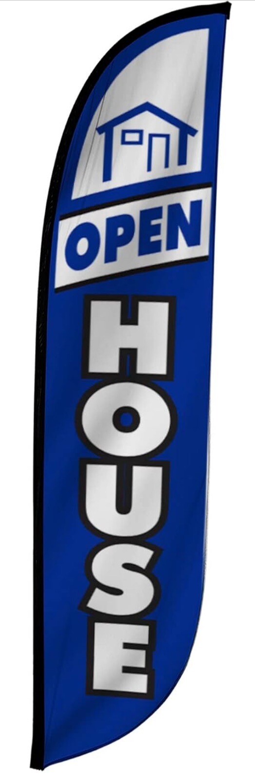 New 12’ OPEN HOUSE FEATHER FLAG For Real Estate Blue 12’x2.5’ – FLAG ONLY