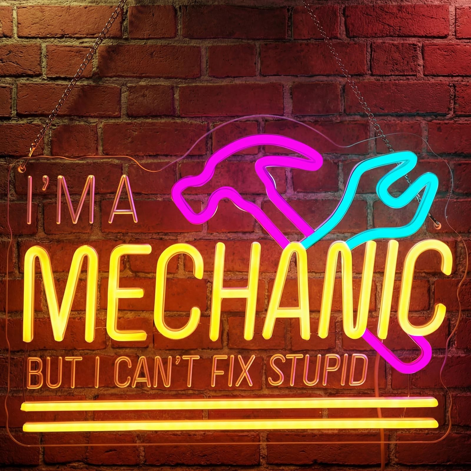 Mechanic Neon Sign, Bright LED Light Up Neon Garage Signs and Funny Cool Mech…