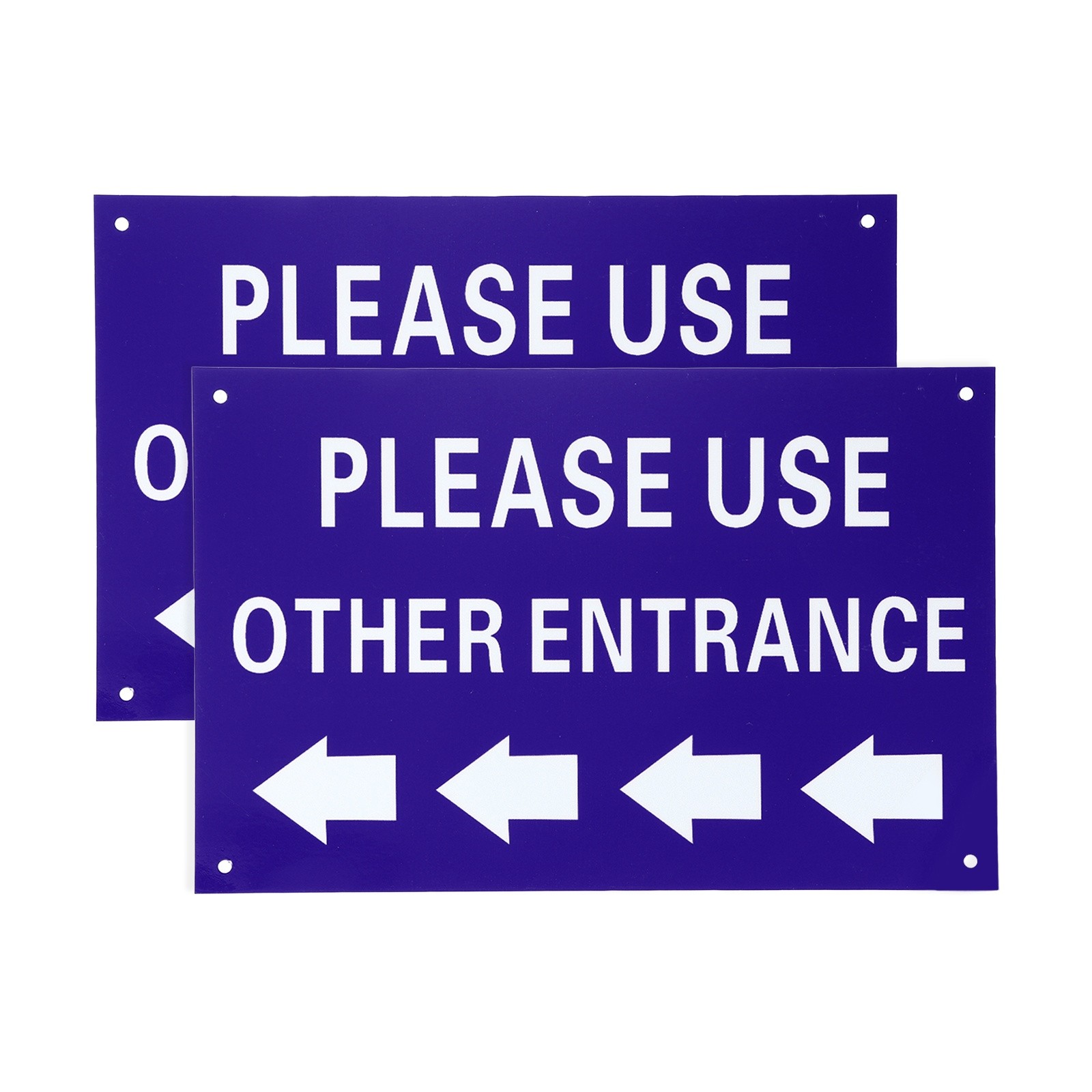 2 Pcs Please Use Other Entrance Sign, Left Arrow, Blue on White