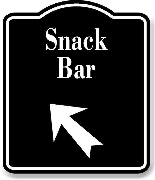 Snack Bar 45 degree Up Left Arrow BLACK Aluminum Composite Sign