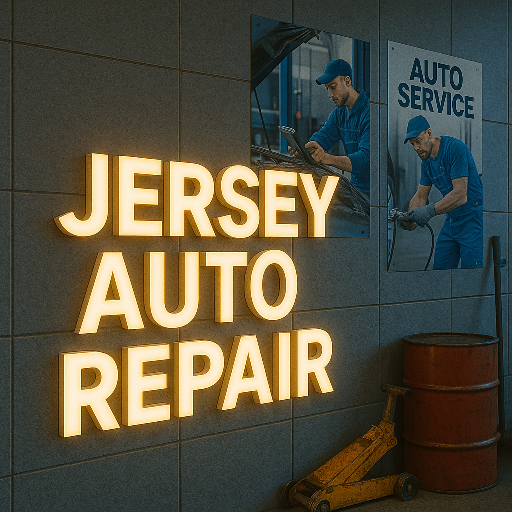 Jersey Auto Repair LED Channel Letters – Custom Outdoor Storefront Business Sign
