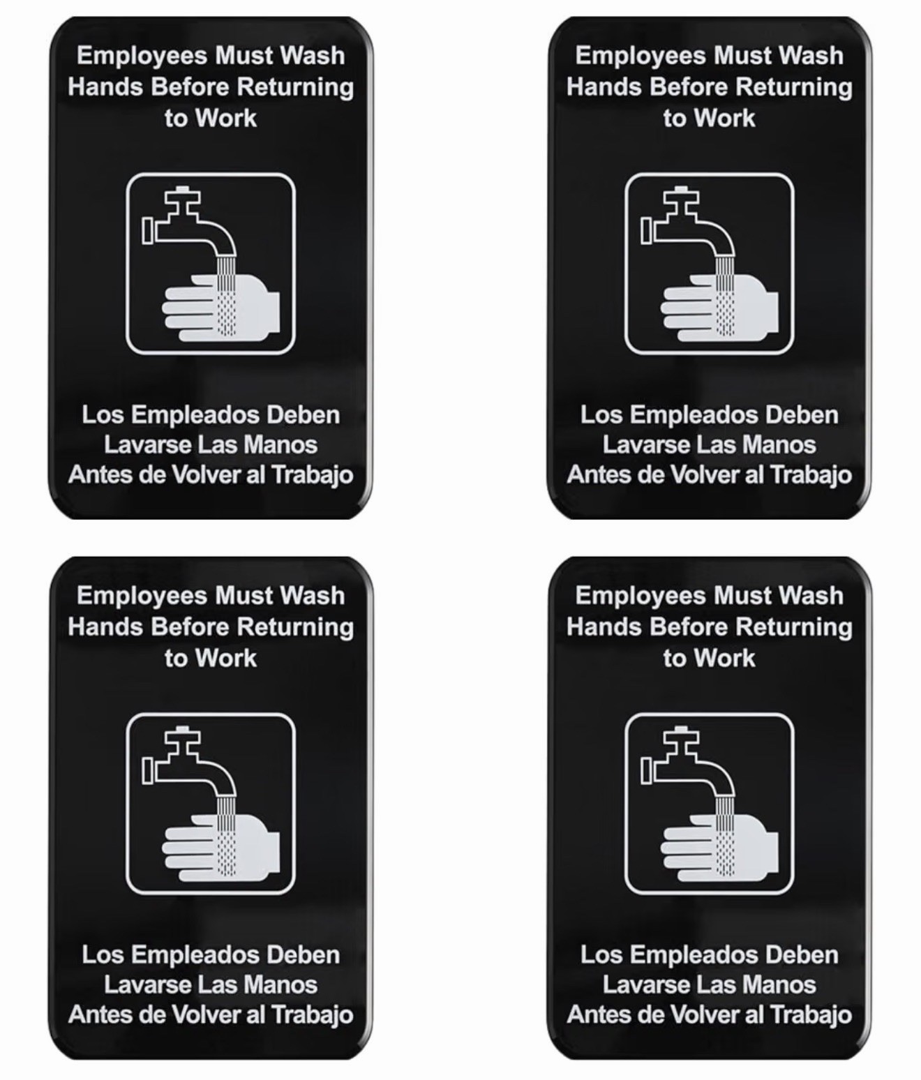 Employees Must Wash Hands Before Returning To Work Sign English Spanish – 4 Pack