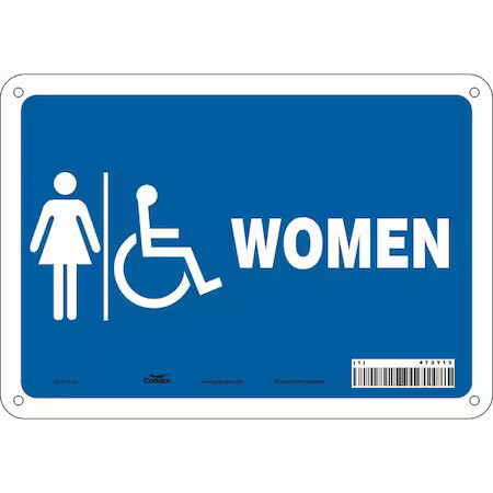 Condor 473Y13 Restroom Sign, Women, 10 In W X 7 In H, Vertical Rectangle,