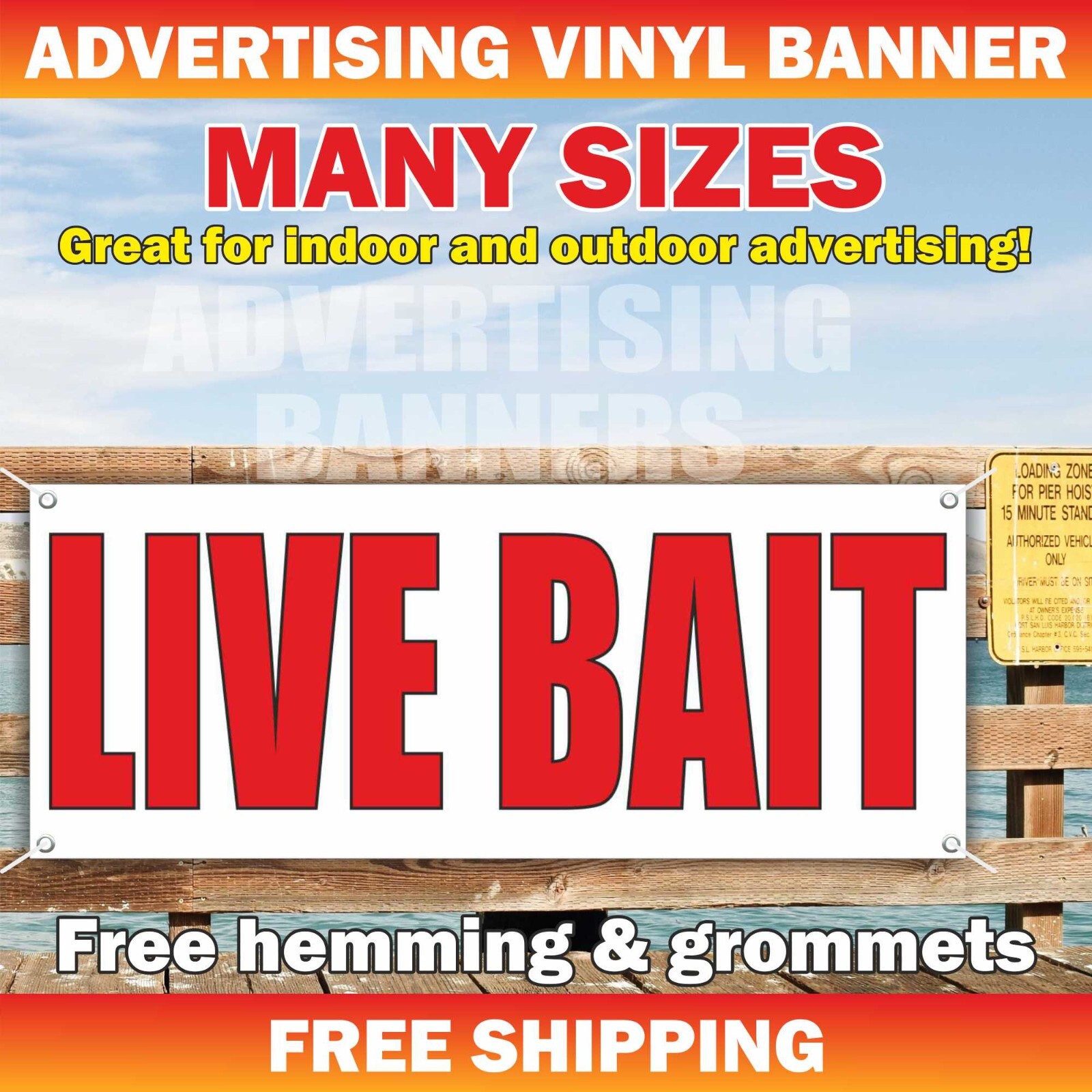 LIVE BAIT Advertising Banner Vinyl Mesh Sign Flag Fisherman Fishing Tackle Shop