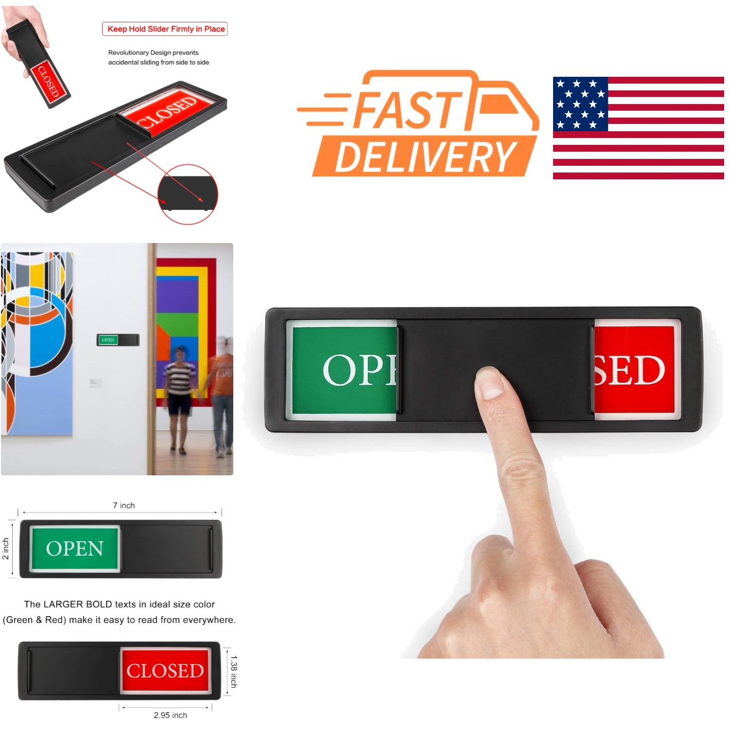 Privacy Slider Door Sign Open Closed 7 Inch Black for Studios and Clinics