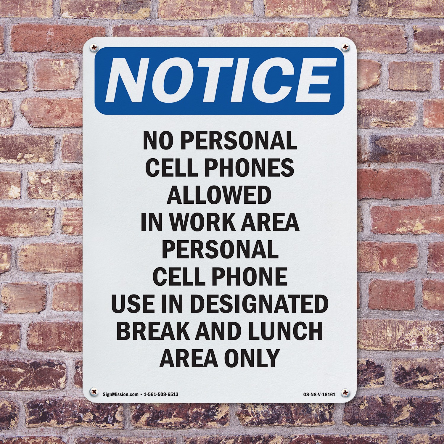 No Personal Cell Phones Allowed OSHA Notice Sign Metal,, Decal 5 or 10 Pack