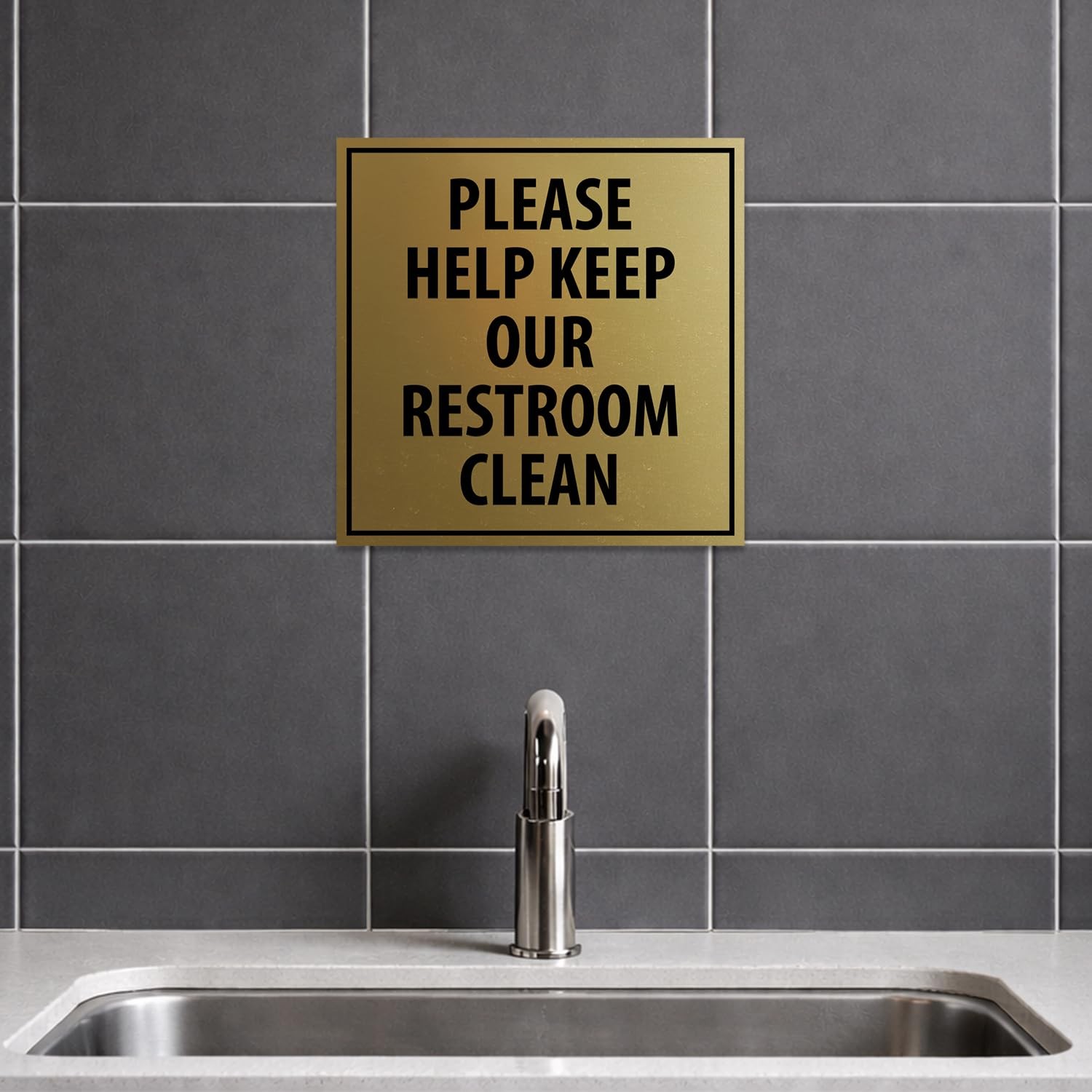Square Please Help Keep Our Restroom Clean Sign Brushed Silver Medium Plaque