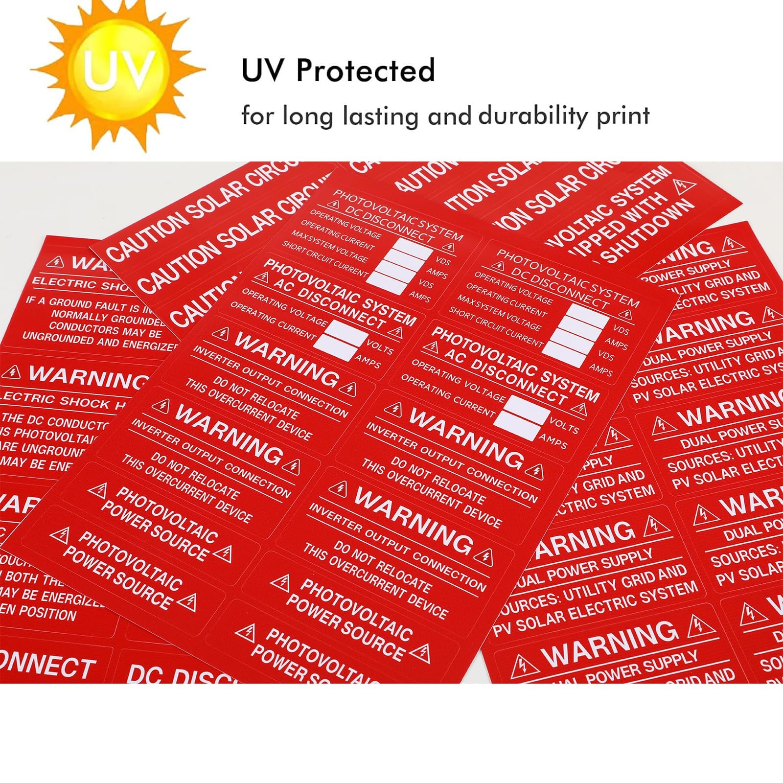 62 Pack Premium Solar PV System Labels – UV Resistant, Safety Warning Photovo…