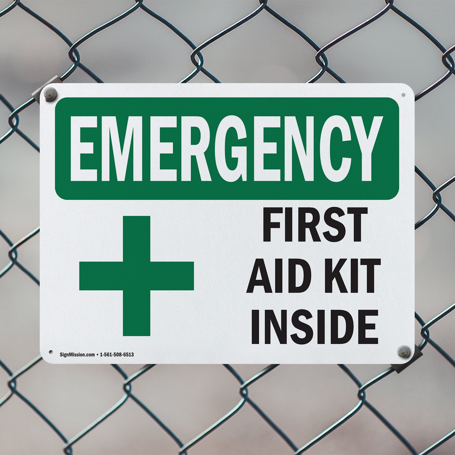 (2 Pack) First Aid Kit Inside With Symbol OSHA Emergency Sign Decal Metal