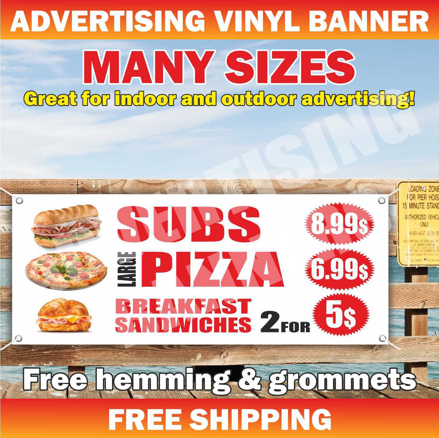 Subs Pizza Breakfast Sandwich Advertising Banner Vinyl Mesh Sign Flag Fast Food