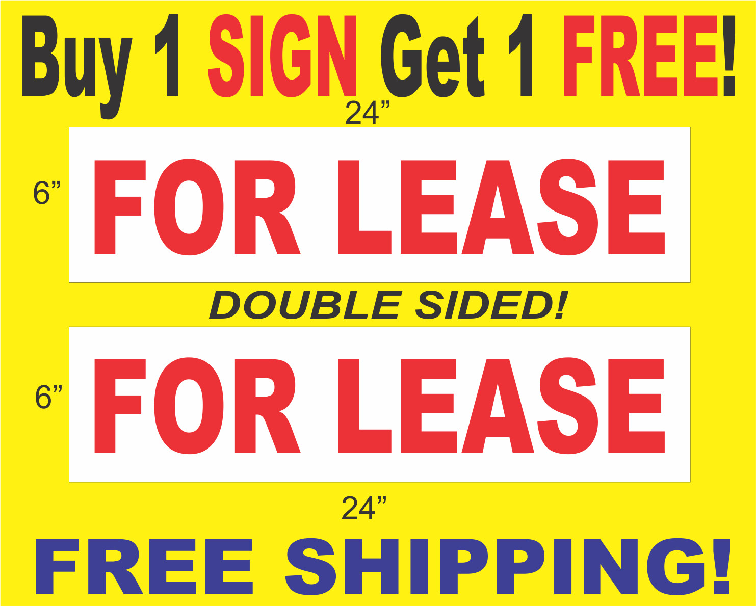 FOR LEASE Red & White 6″x24″ 2 Sided REAL ESTATE RIDER SIGNS Buy 1 Get 1 FREE