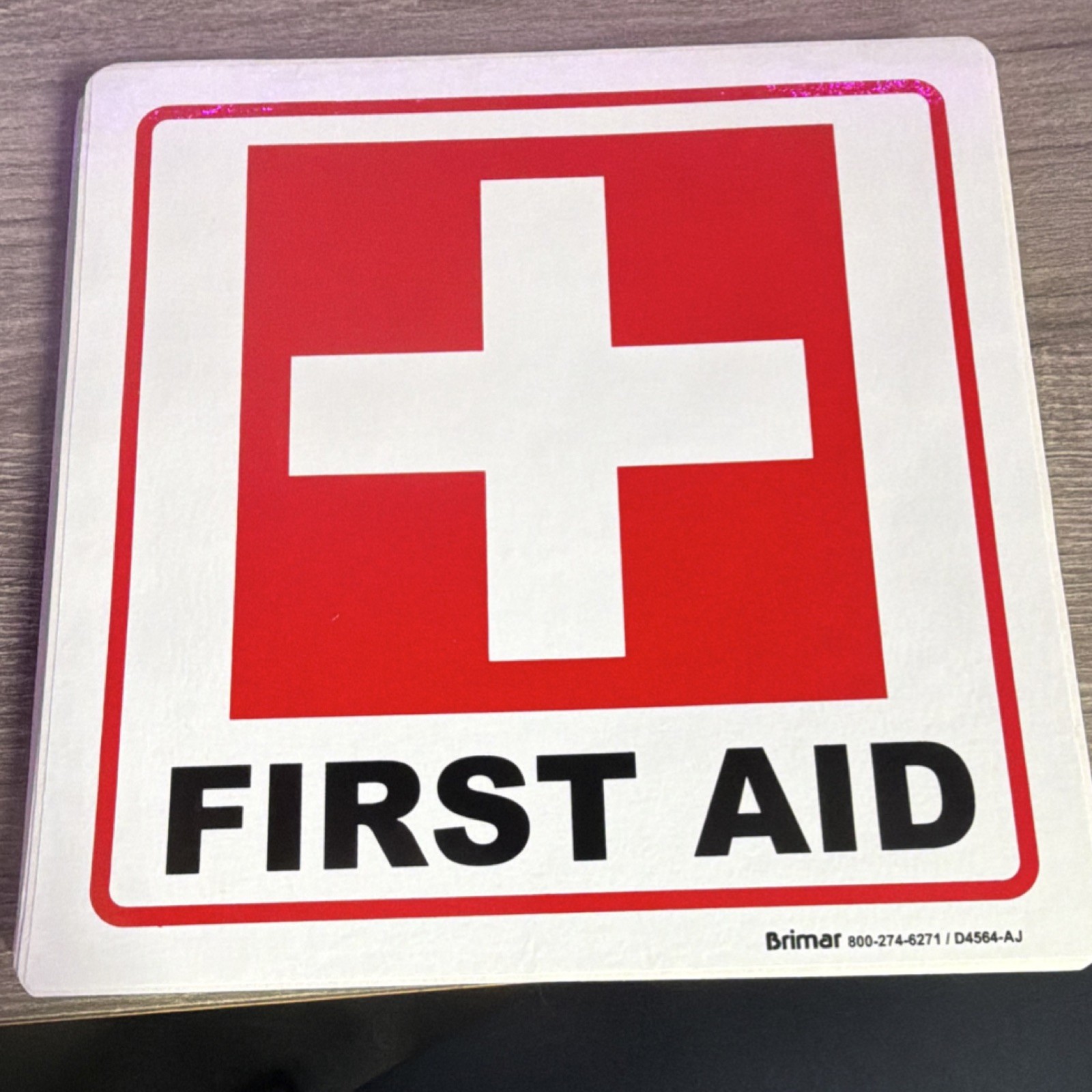 Brimar First Aid Red Cross Graphic Safety Sign, Sticker Red, Model D4564-AJ