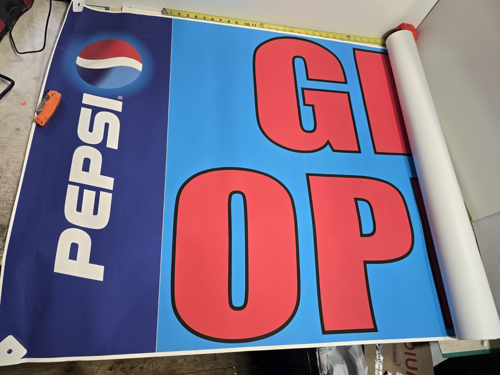 PEPSI 3′ X 8′ foot GRAND OPENING BANNER, Good shape, vinyl/paper glossy
