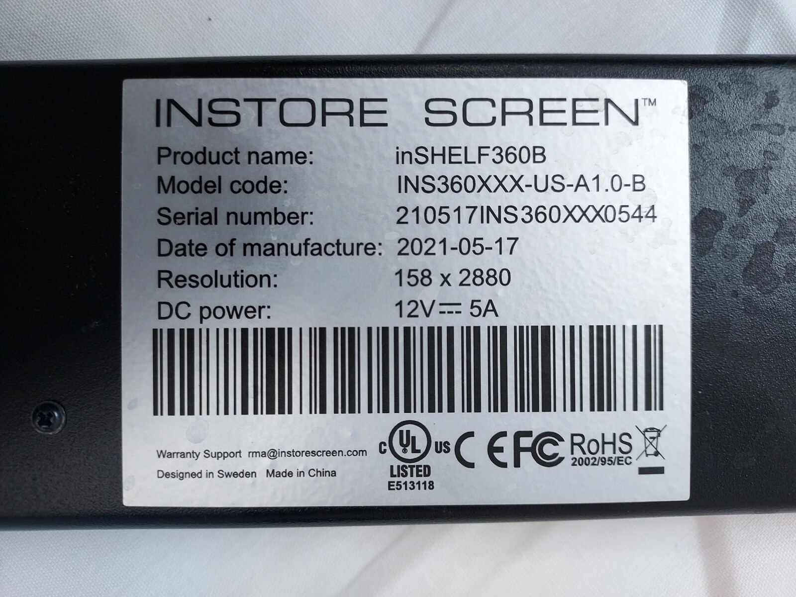 INSTORE SCREEN 36″ inSHELF EDGE MONITOR INSHELF360B