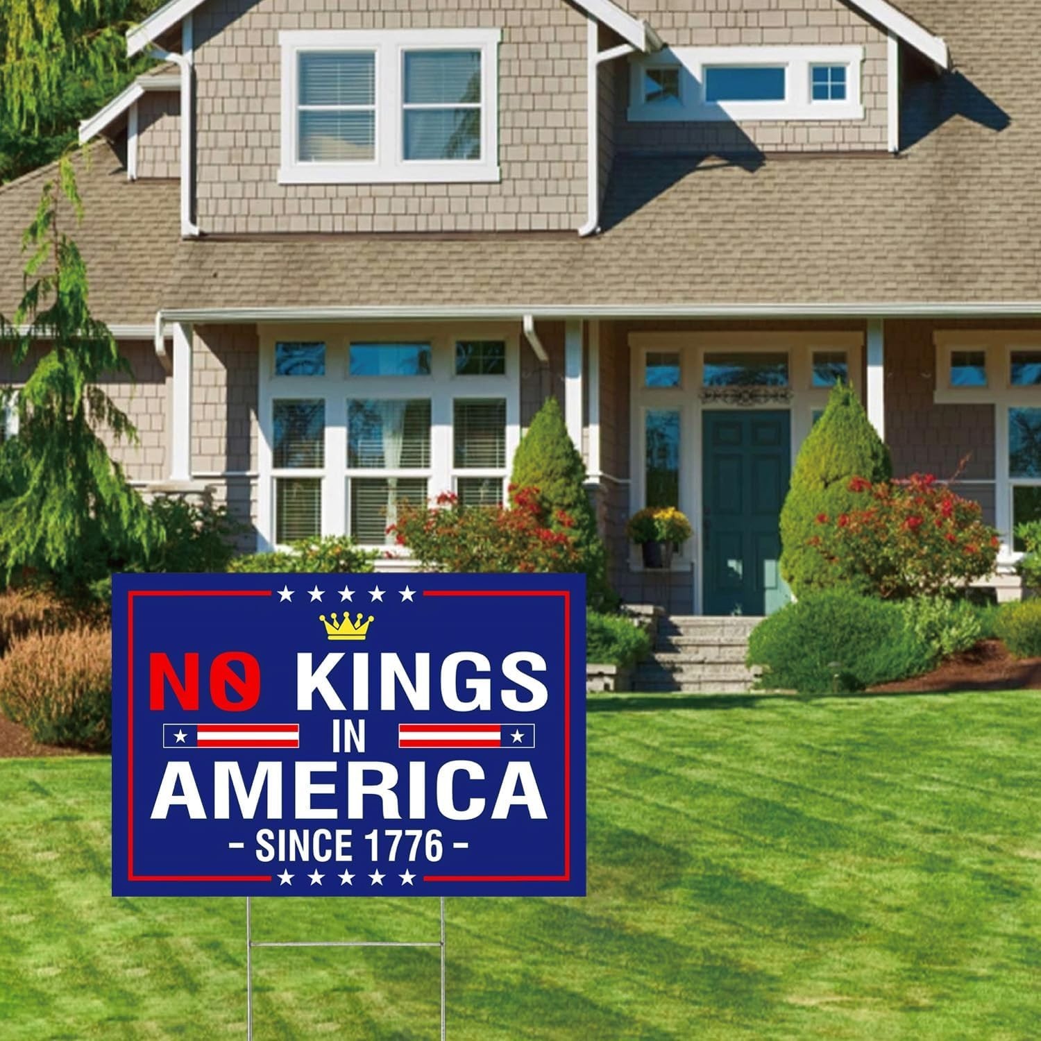 No Kings In America Lawn Sign – Bold Double-Sided Political Statement 18×12