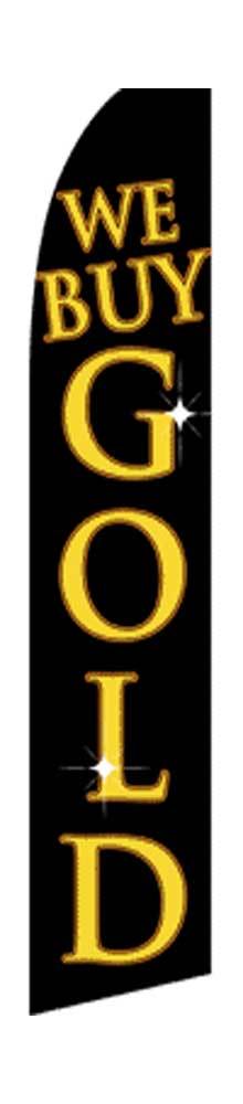 We Buy Gold Banner Flag Sign Display Kit Tall Bow Feather Flutter 2.5’ Wide BG