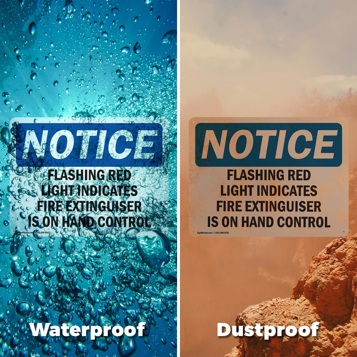 (2 Pack) Flashing Red Light Indicates Fire Extinguisher OSHA Notice Sign Decal