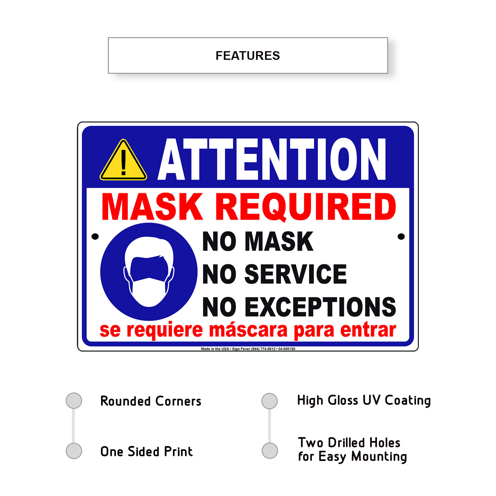 Attention Mask Required Alert For Your Safety Door Or Window Aluminum Metal Sign