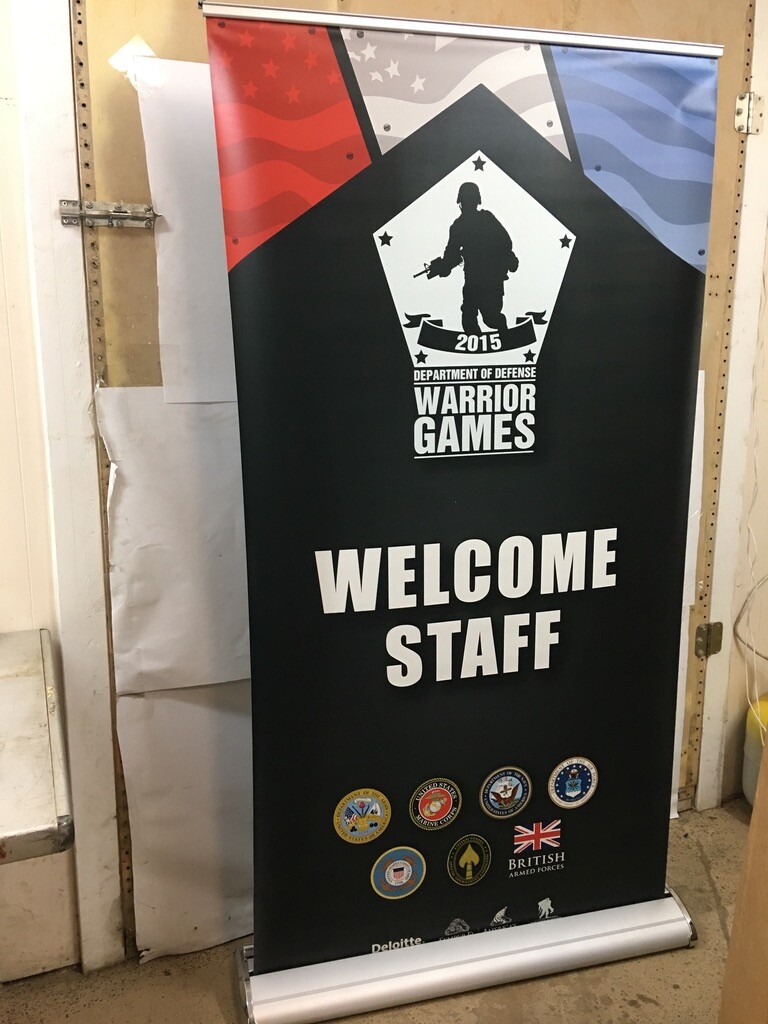 Double Step Retractable “Welcome Staff” 2015 Warrior Games Sign Display Event