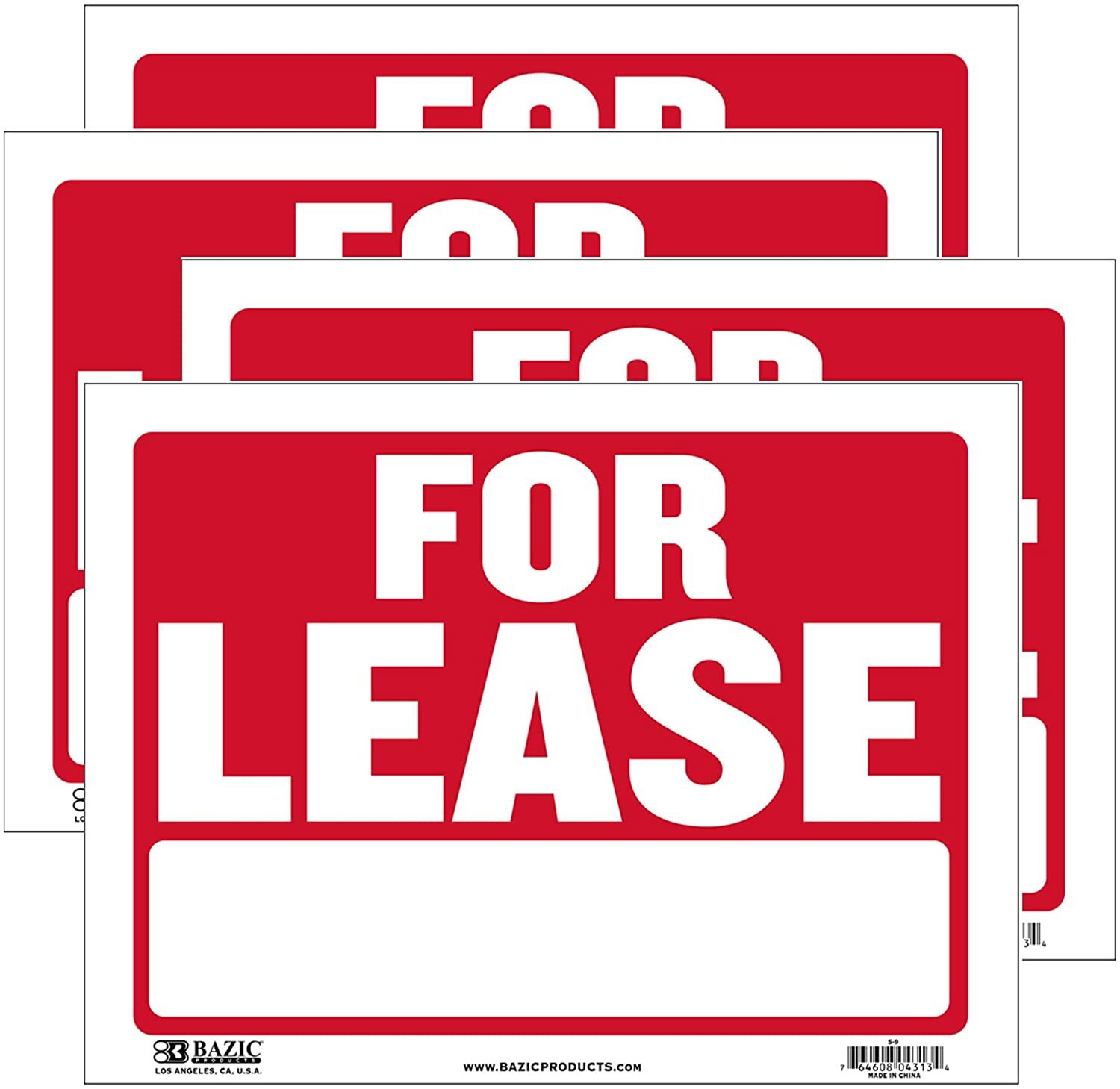 4 Pack – For Lease Sign, 9″ X 12″ , Durable Plastic, Weatherproof Highly Visible