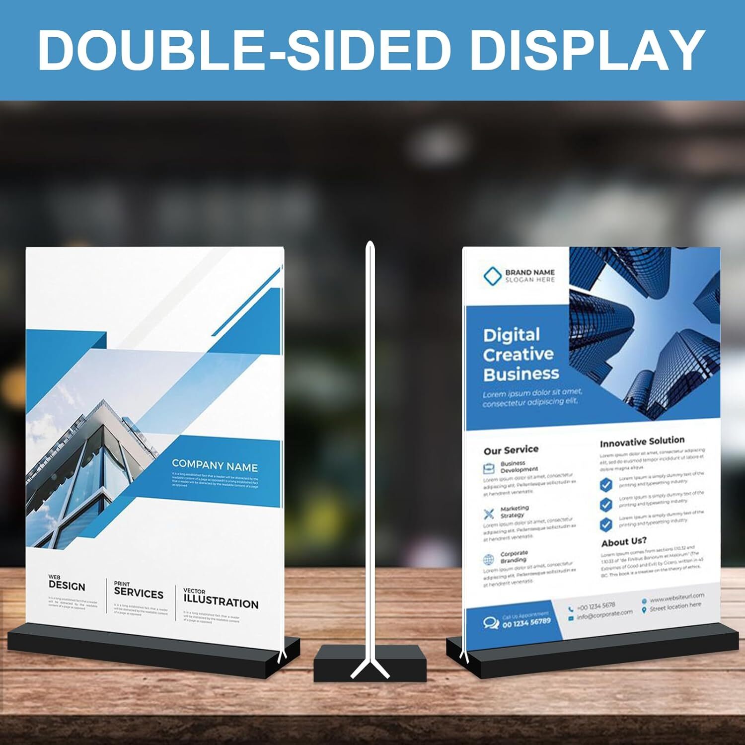 8.5 x 11 Acrylic Sign Holder – Vertical Double-Sided Table Display Black