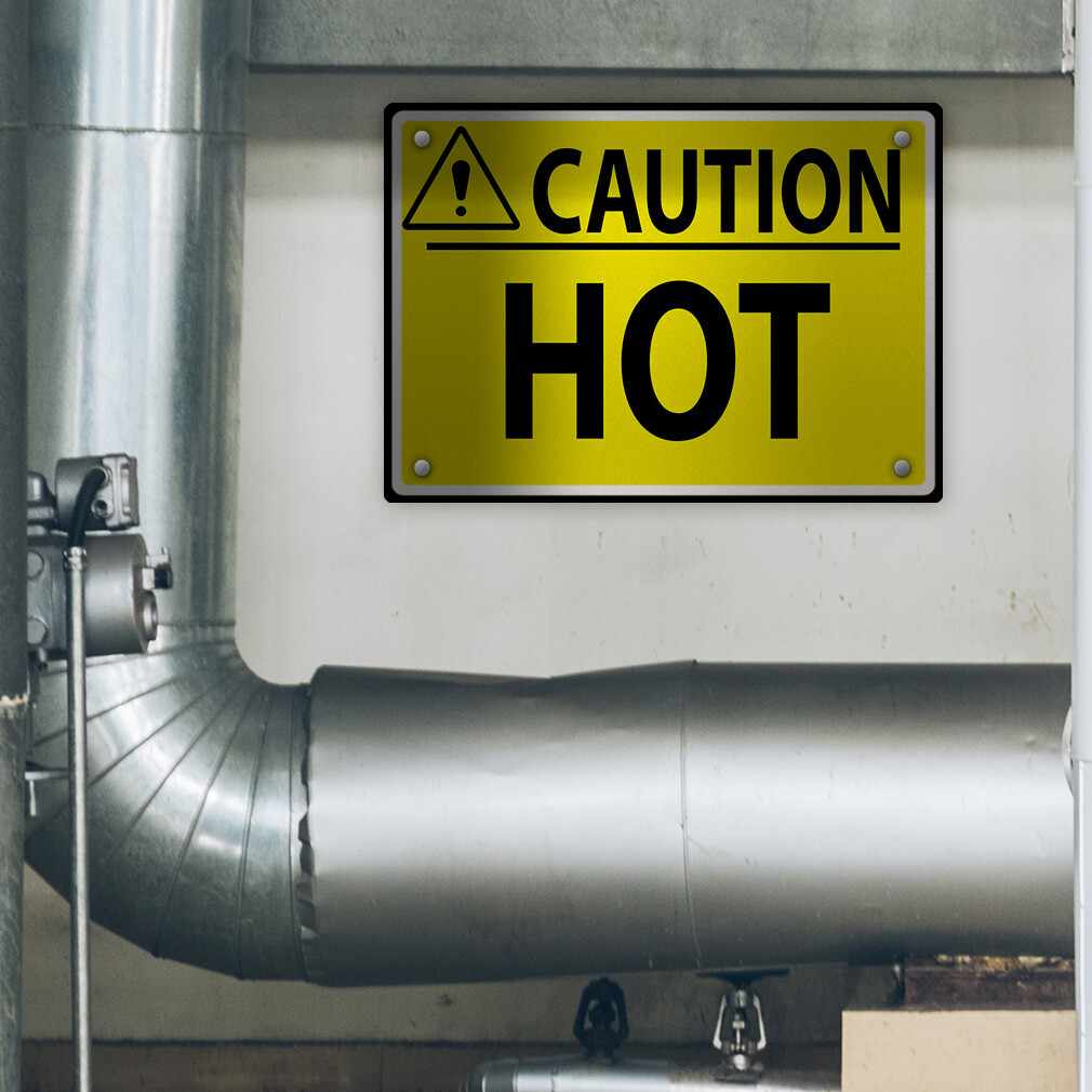 Horizontal Metal Sign Caution Hot Weatherproof Street Signage