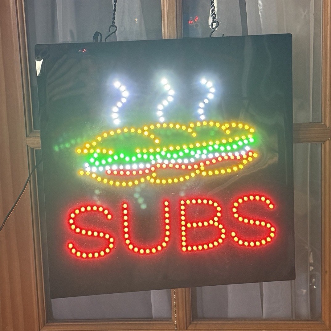 LED Illuminated Window Sign Multi-Color Hanging SUBS Sandwich Shop Business