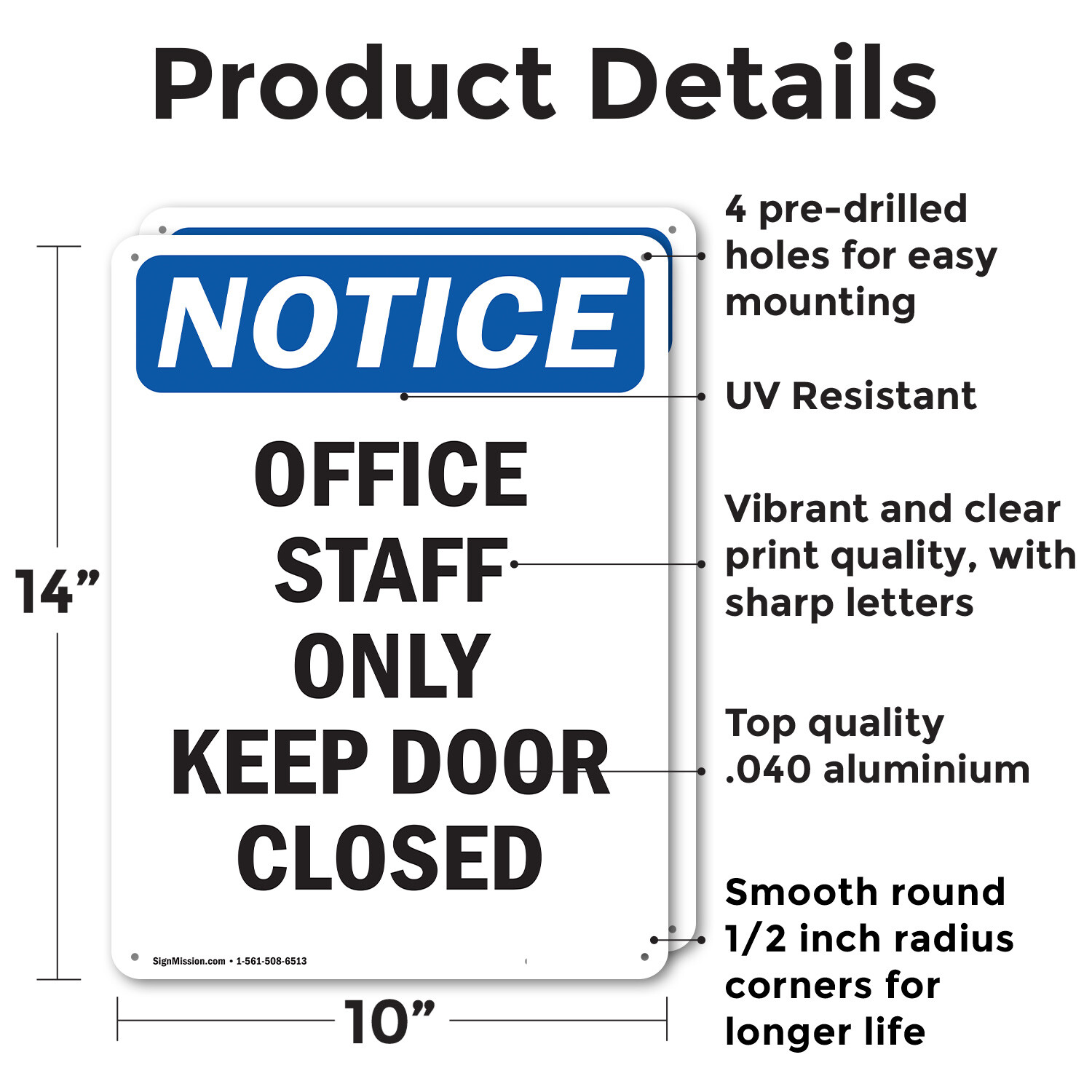 (2 Pack) Office Staff Only Keep Door Closed OSHA Notice Sign Decal Metal Plastic