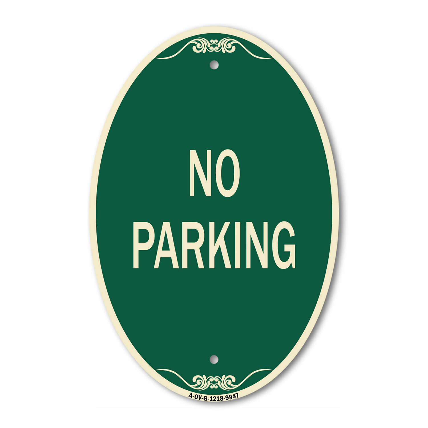 Designer Series Oval Sign – No Parking | Green & Tan Heavy-Gauge Aluminum