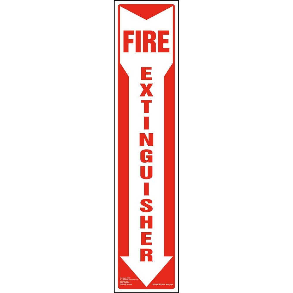 2 PCS Fire Extinguisher Sign Vertical Red White Down Arrow 4×18 Inch Vinyl