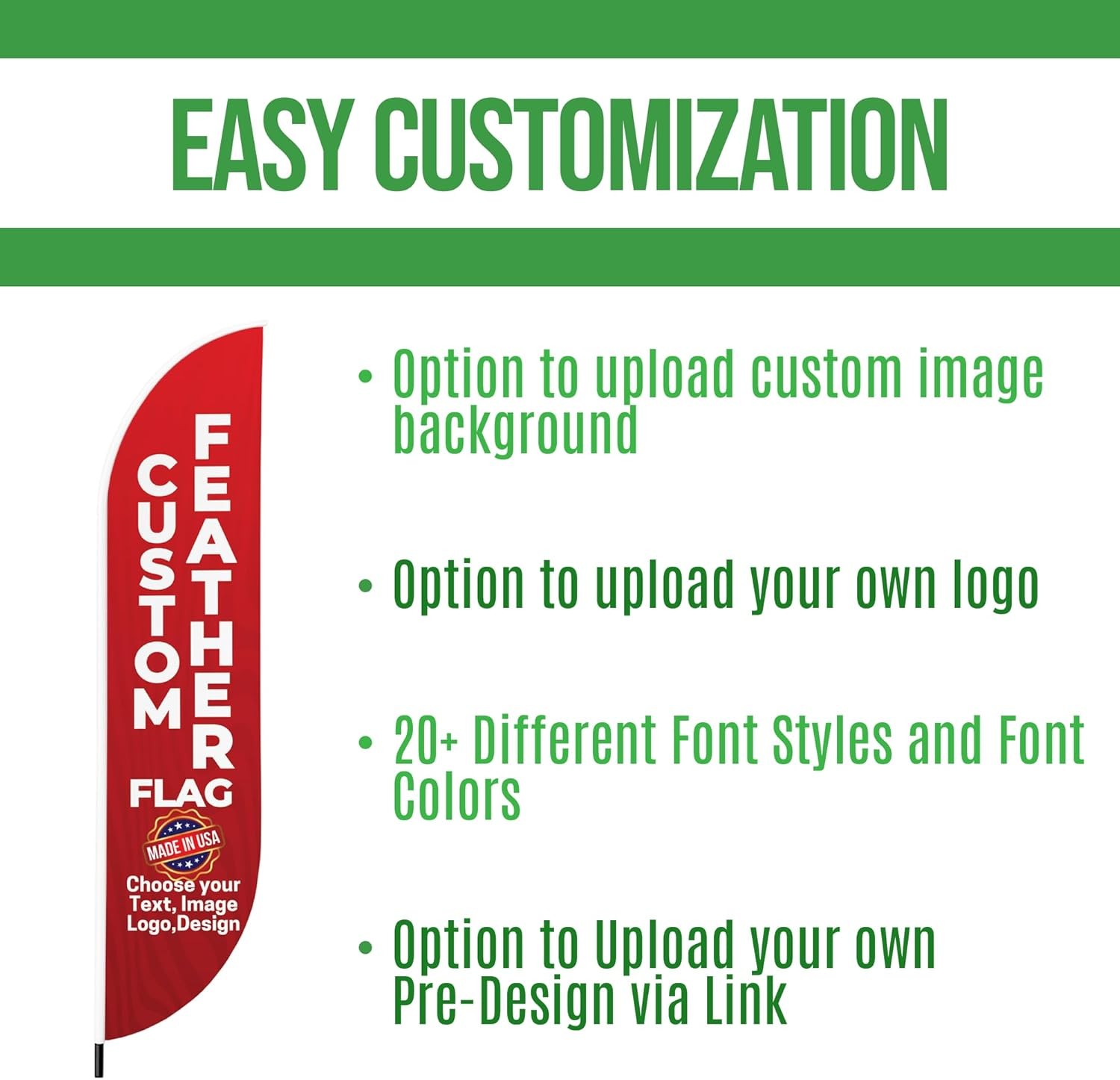 Custom Feather Flag Ground Spike Personalised Swooper Flag-Logo Text, 2.5×11.5ft