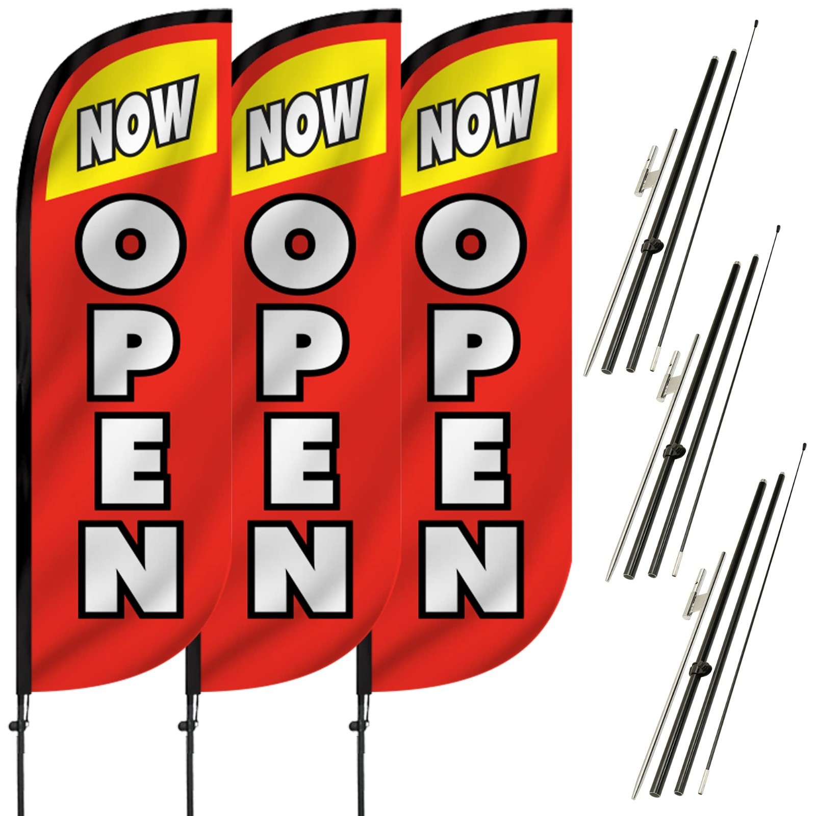 7ft Feather Flag Pole Kit 3-Pack – Grand Opening Banners, Red & Yellow, Includes
