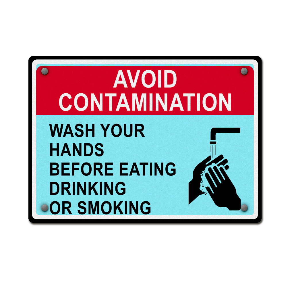 Horizontal Metal Sign Wash Your Hands Before Eating Avoid Contamination A White