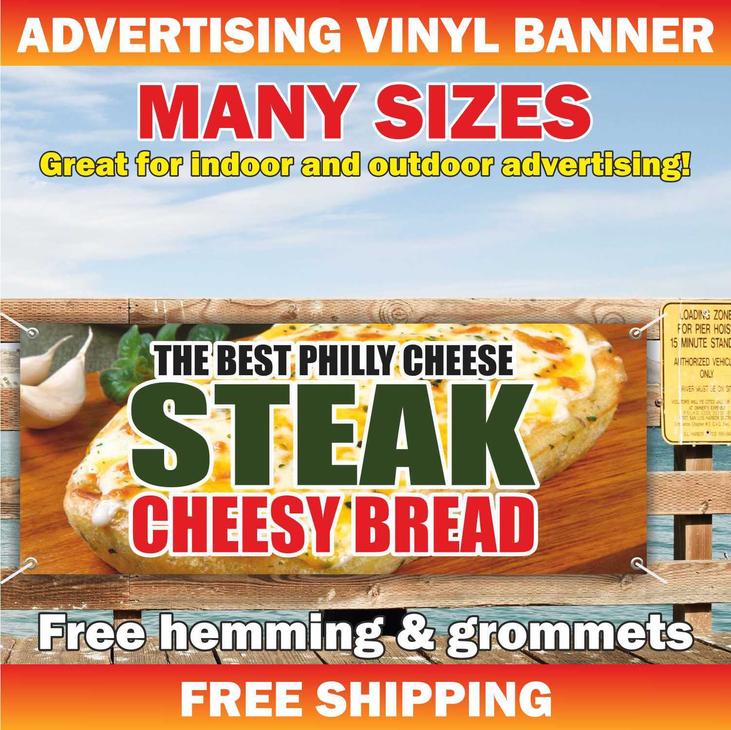 PHILLY CHEESE STEAK CHEESY BREAD advertising Banner Vinyl Mesh Sign cheesesteak
