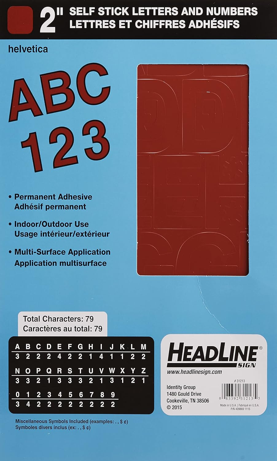 Sign 31213 Stick-On Vinyl Letters and Numbers, Red, 2-Inch, Made in USA
