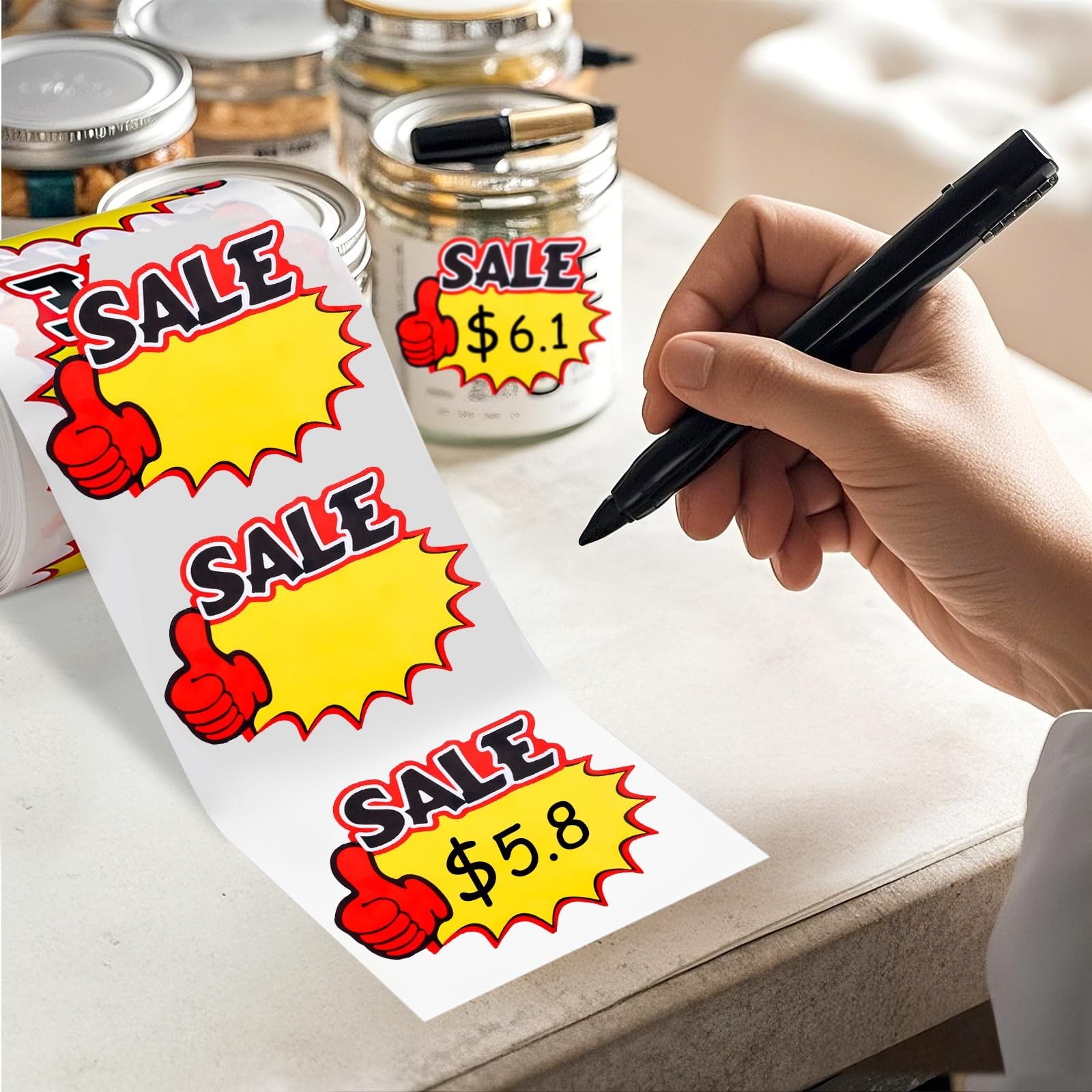 500 Self-Adhesive Sale Stickers – 4″x3″ Starburst Price Tags for Retail Display