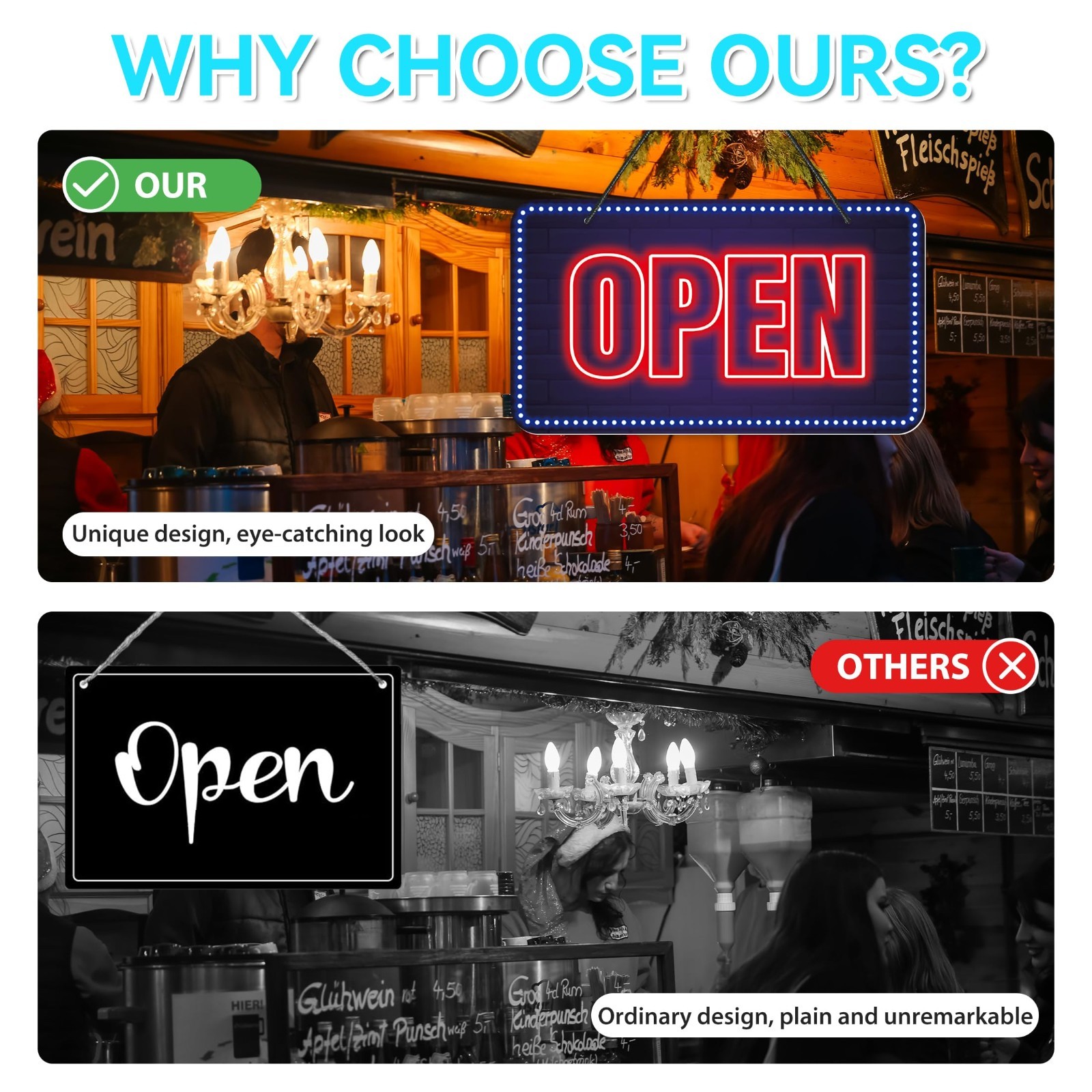 Waterproof Double-Sided Open Closed Sign 12×6.7 for Business, Store, Restaurant