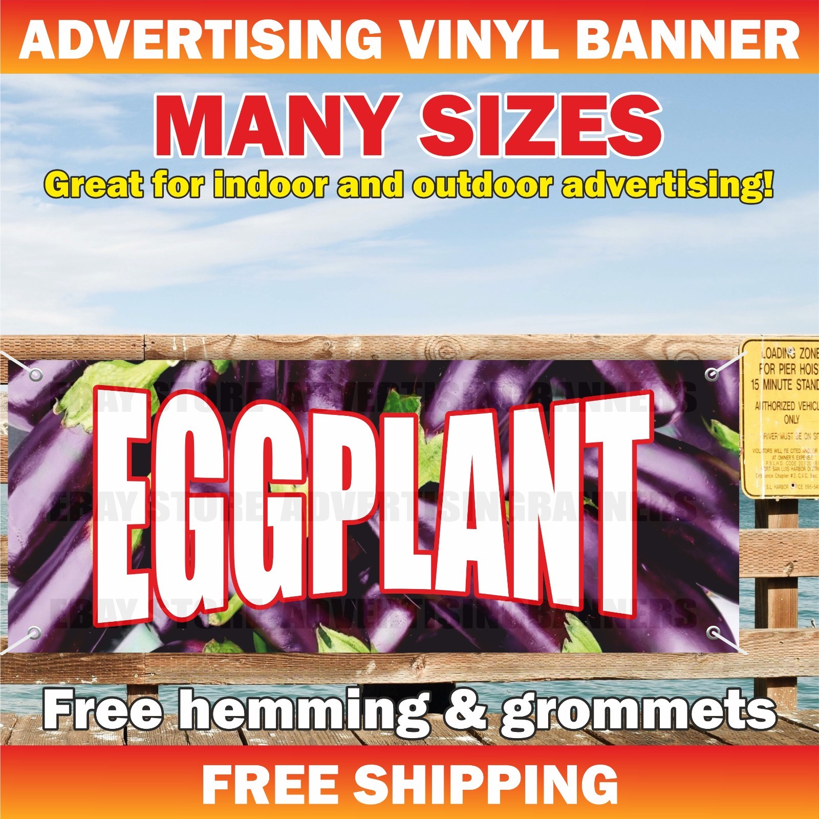 EGGPLANT Advertising Banner Vinyl Mesh Sign FARM FRESH VEGETABLES Fair Sale
