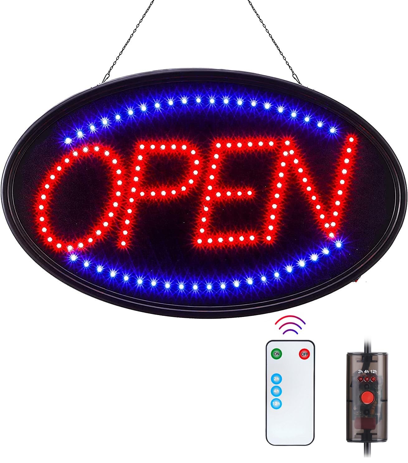 LED Open Sign 23×14 with Remote Timer & Flash/Steady Modes – Bright for Shop