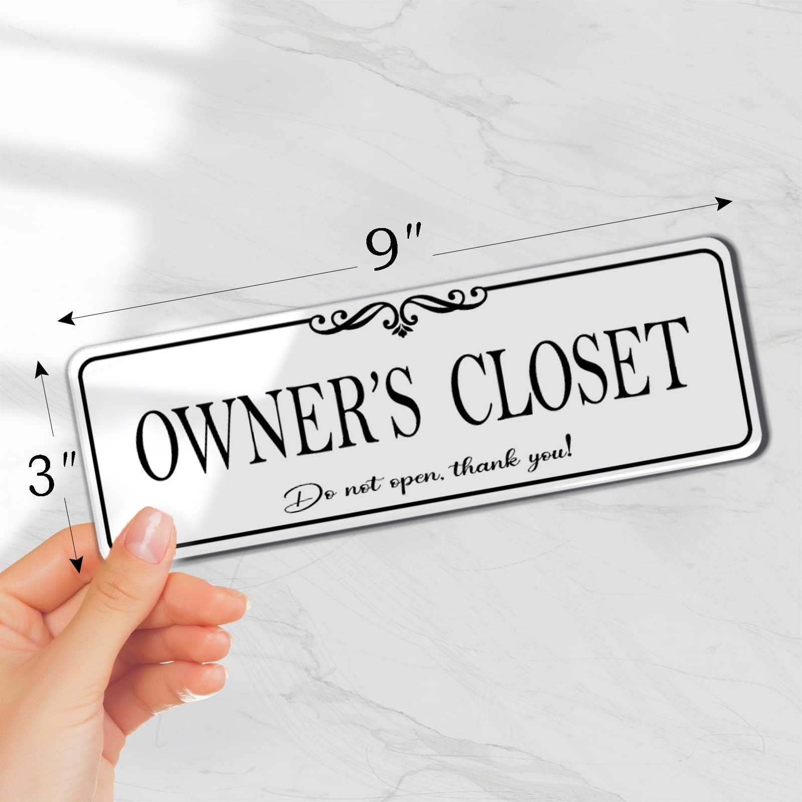 9×3 Inch Elegant White Acrylic SelfStick Owners Closet Sign Rental Host Decor