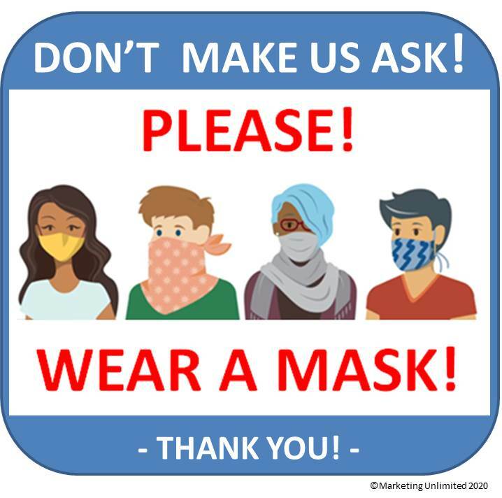 [Set of 2] WEAR A FACE MASK SIGN (5X5″ ) PLACARD FOR STORE WINDOW – DOOR – WALL