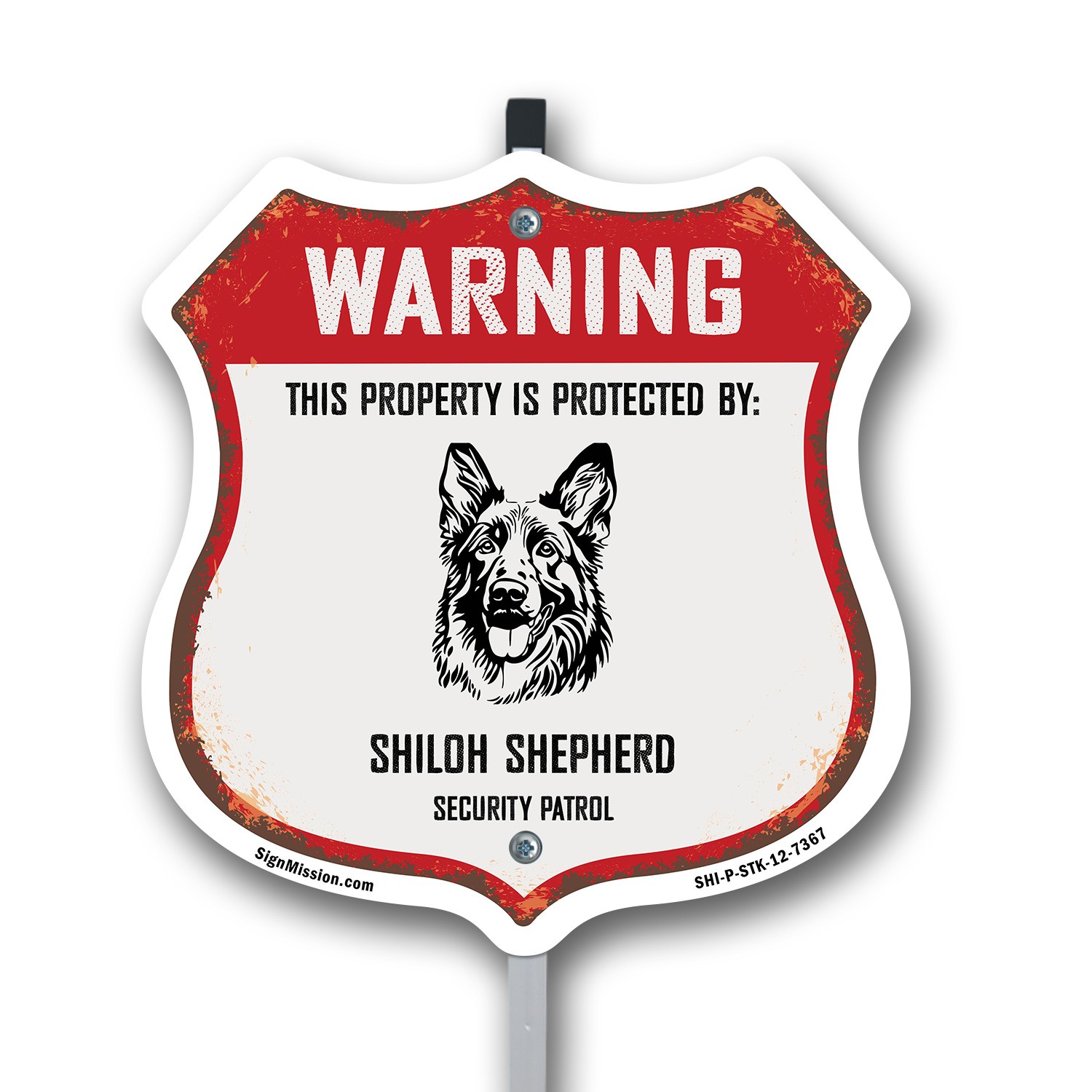 Warning Property Protected by Shiloh Shepherd Made in th Shield Sign With Stake