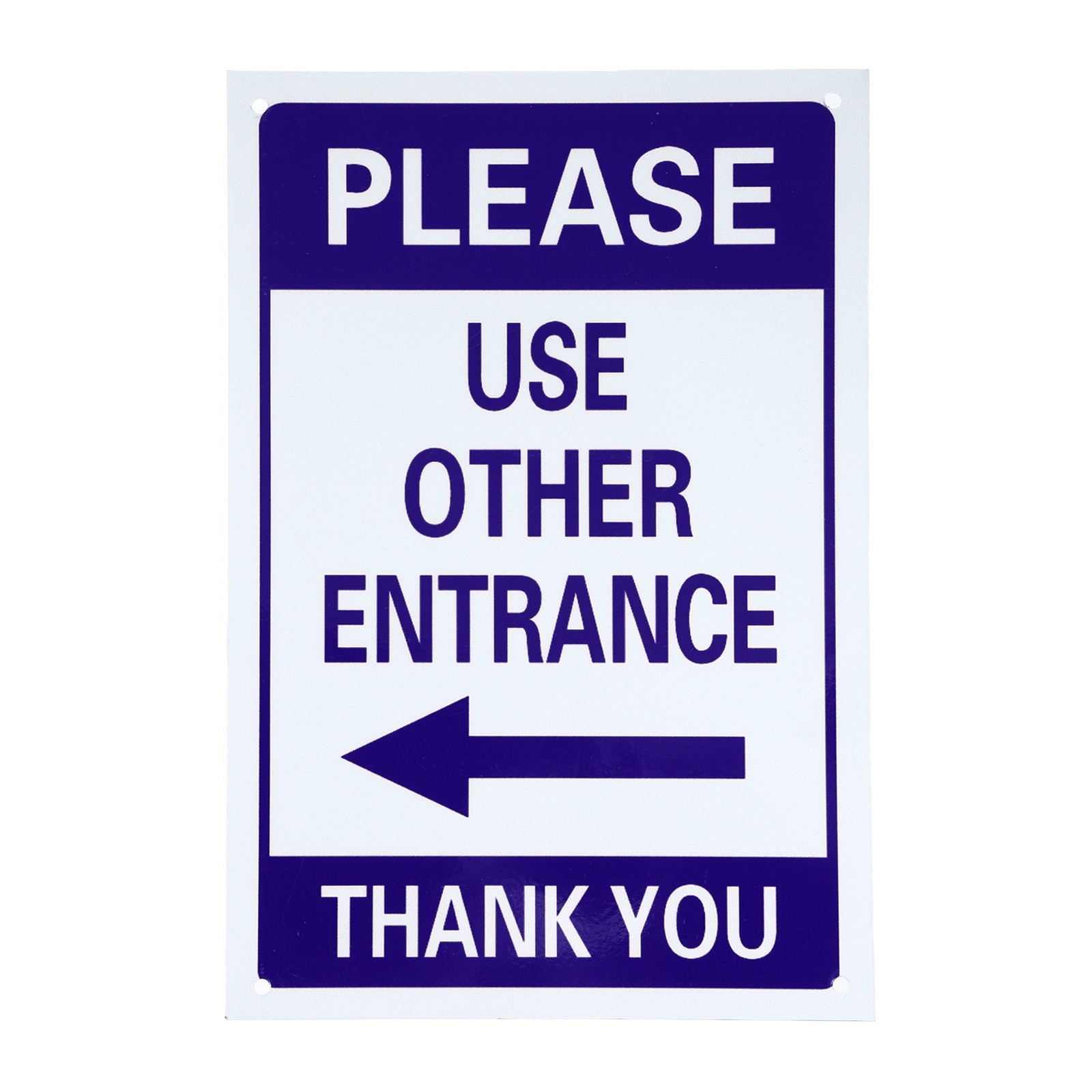 Please Use Other Entrance Thank You Sign, Left Arrow, Blue on White