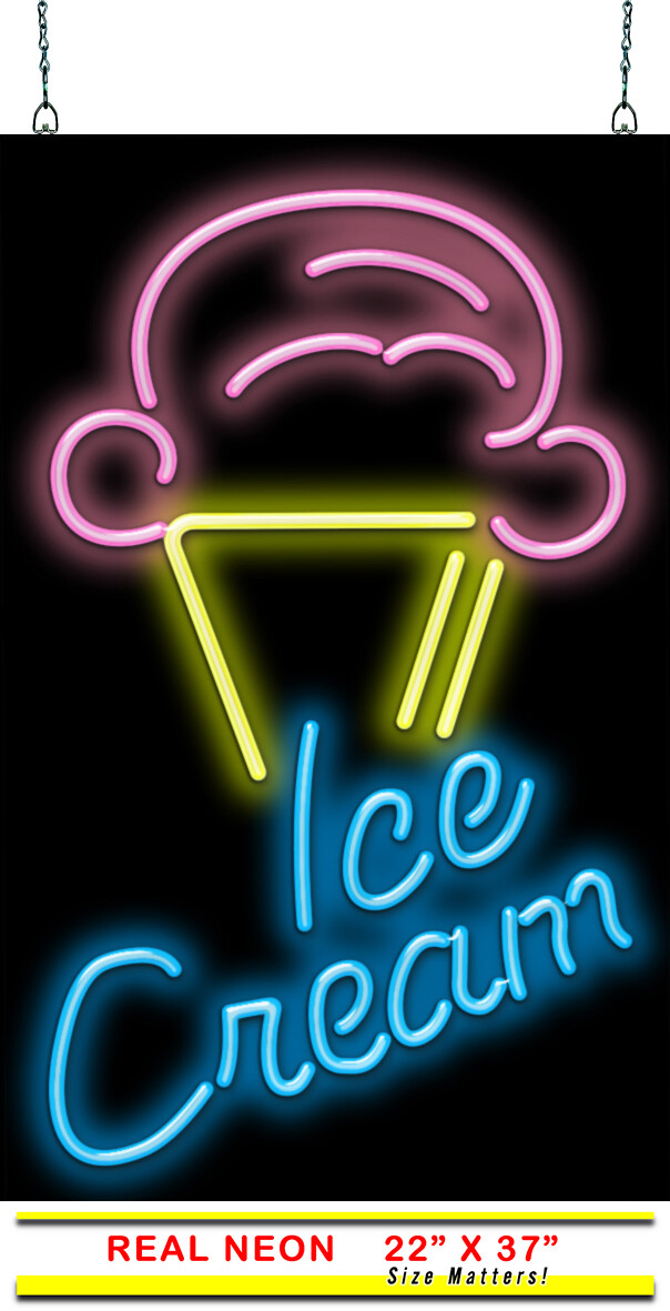 Ice Cream With Cone Neon Sign Jantec 22″ x 37″ Frozen Treat Parlor